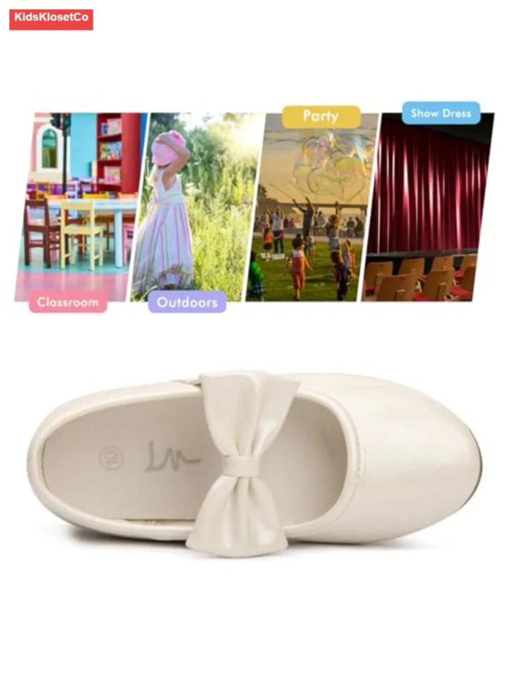 Mary Jane Flats for Girls - Ballet Shoes with Bow, Elastic Strap, Anti-Slip Sole
